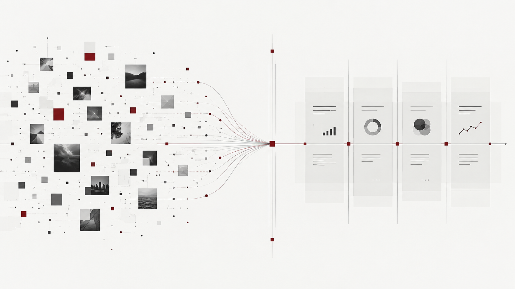 Editorial graphic showing fragmented creator-media signals resolving into a more structured operating system.