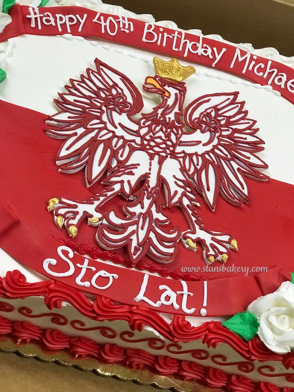 A Polish white eagle cake lettered Sto Lat