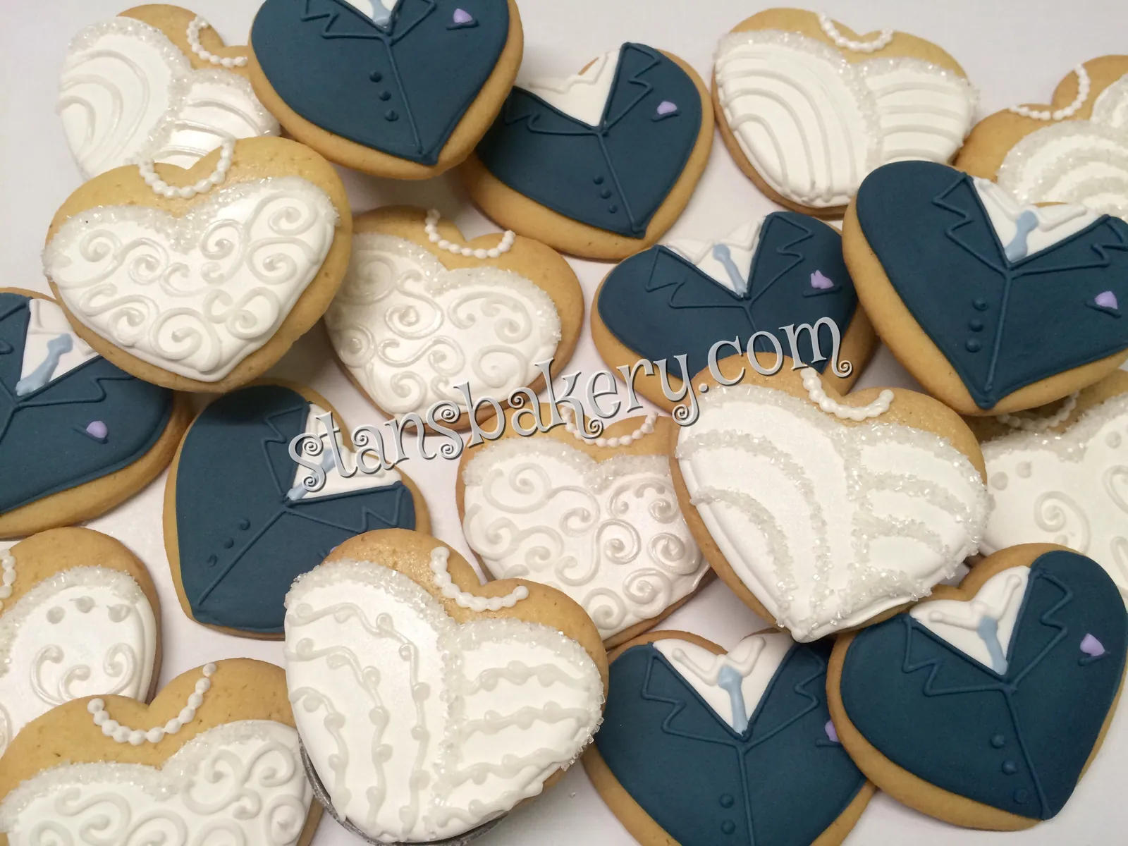 Bride and groom heart cookies
