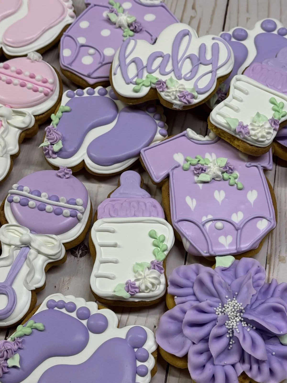 Purple baby shower cookies