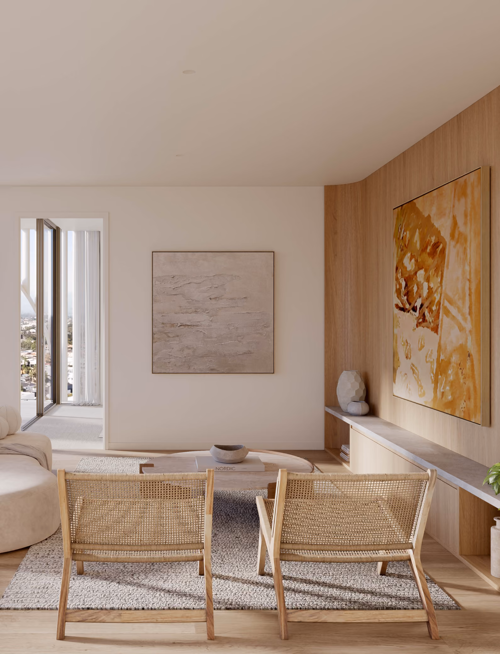 Light-filled apartment living room interior
