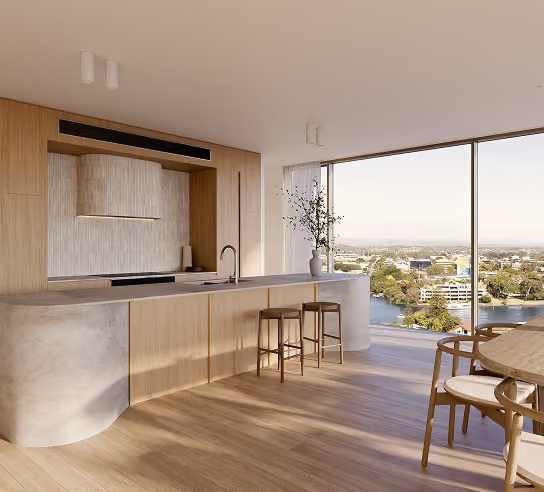 Apartment kitchen with timber joinery
