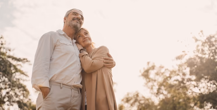 Man and woman hugging stock image