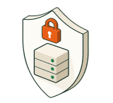 Illustration of a shield with a padlock protecting a data server