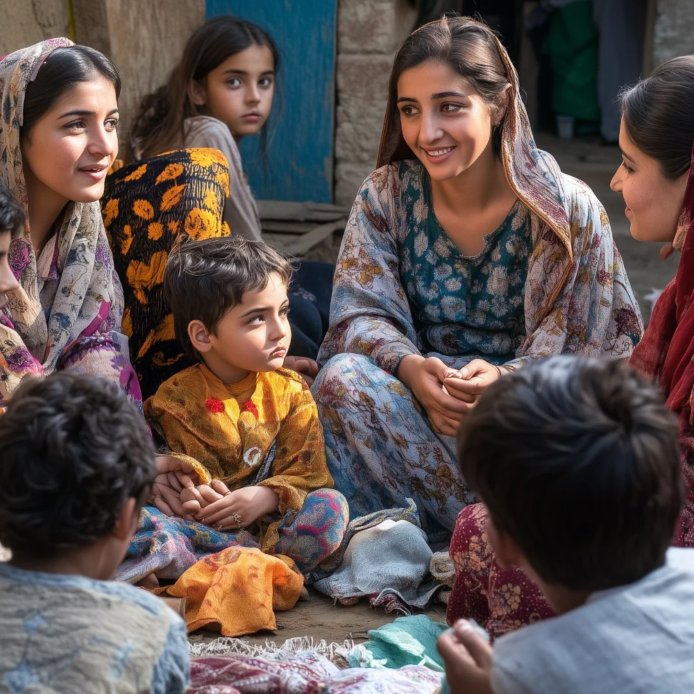 Group of rescue women and children in Pakistan