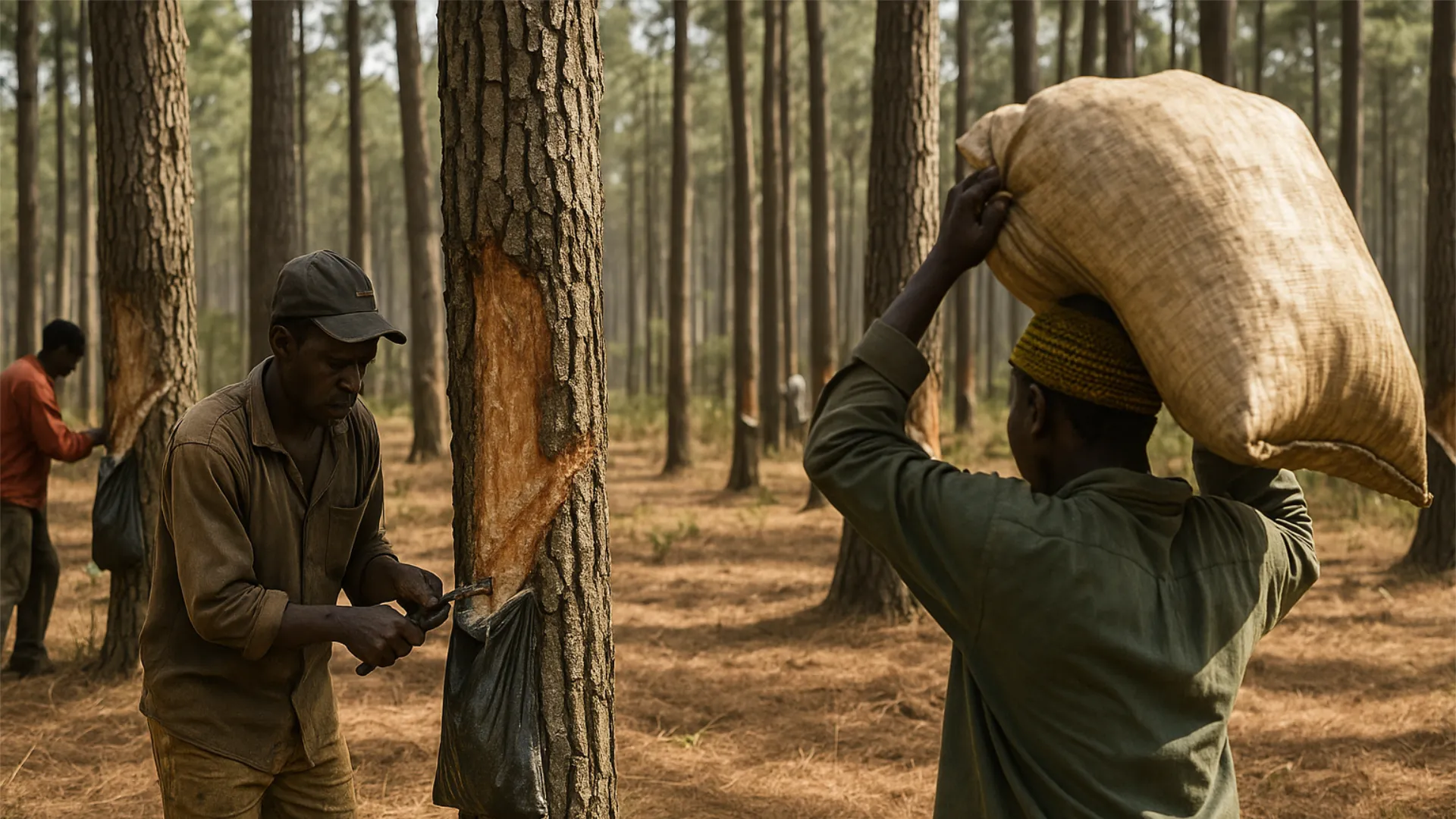 West African Pine Forest Resin Tapping