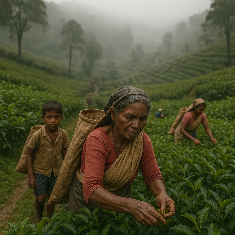 Women and children picking tea
