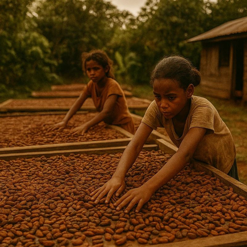 Girls drying coca
