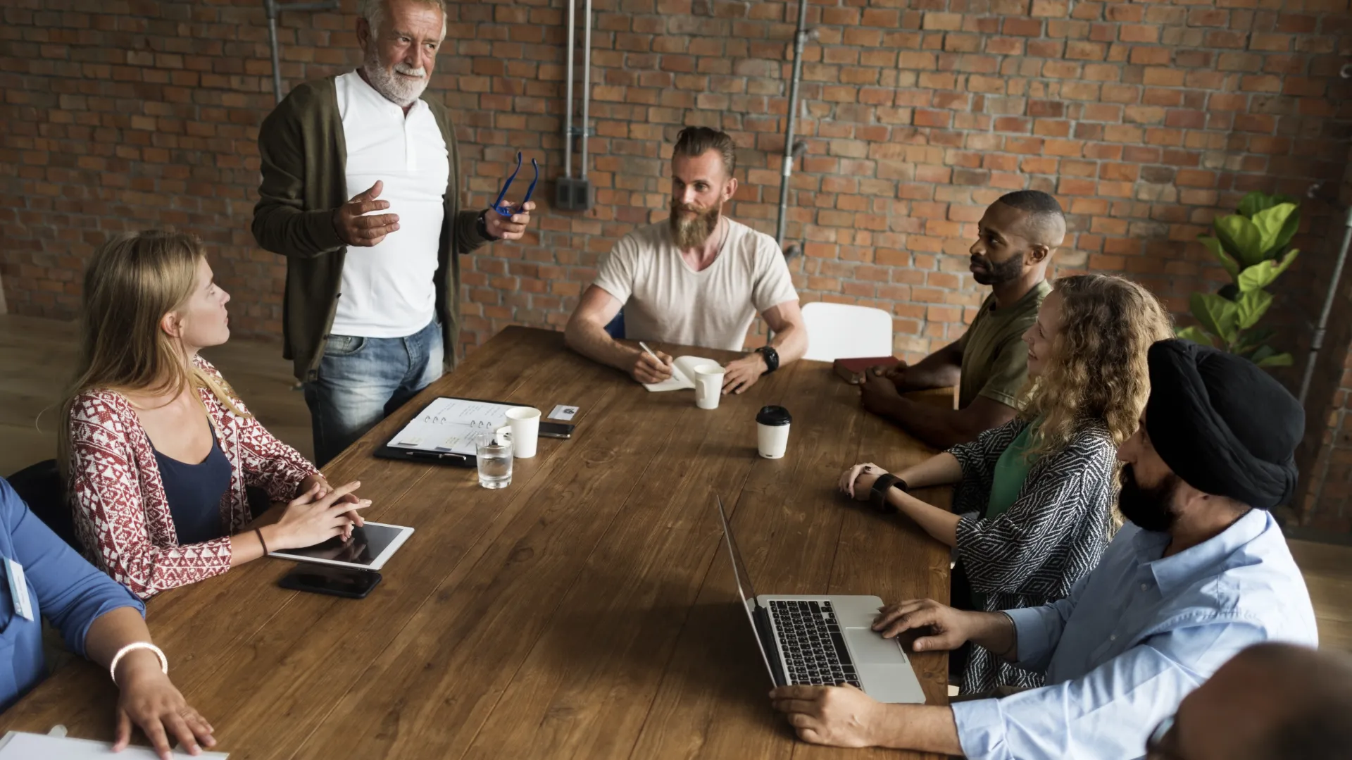 Team around board table