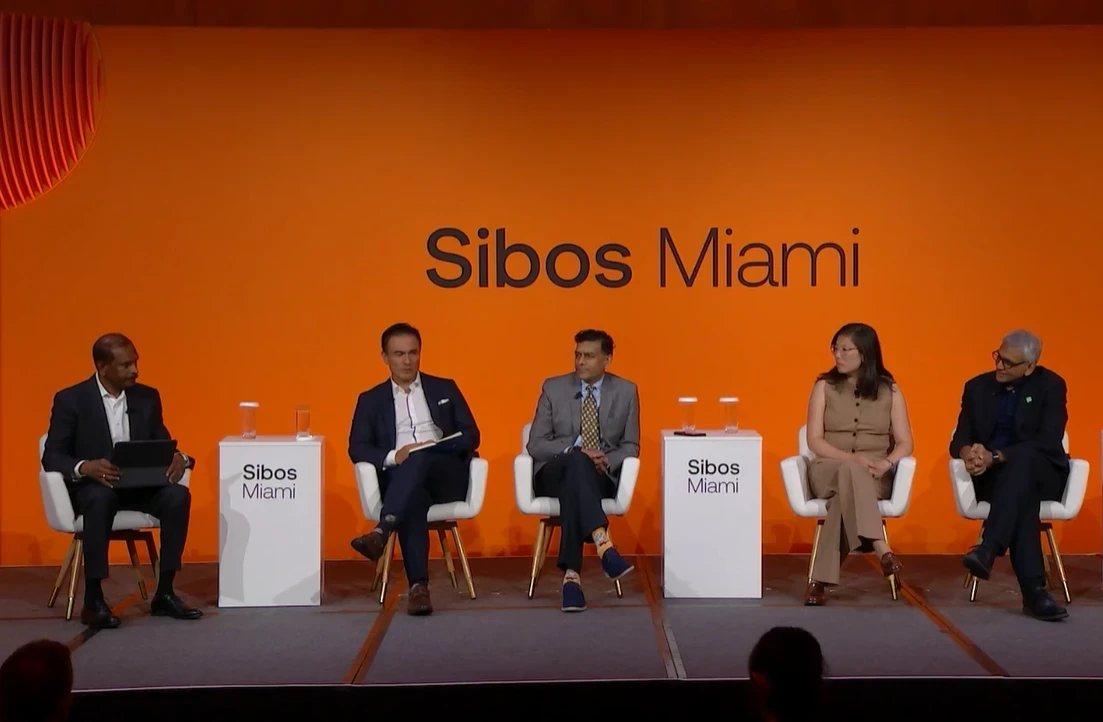 Panel discussion on agentic capital markets on stage at Sibos 2026 in Miami