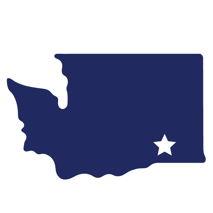 Map of Washington state with a star marking Walla Walla in the southeast corner of the state.