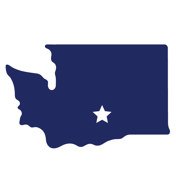 Map of Washington state with a star marking Yakima in the south central part of the state.