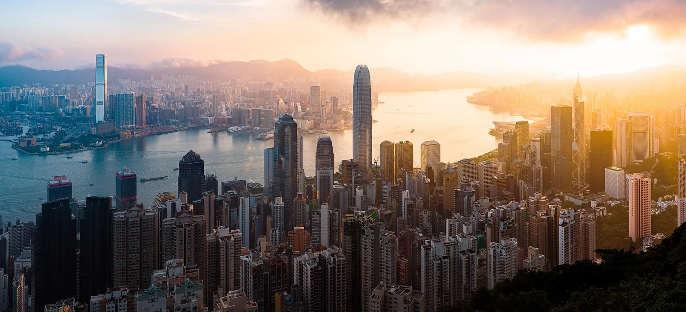 Victoria Harbour, Hong Kong — sunrise from Lugard Road