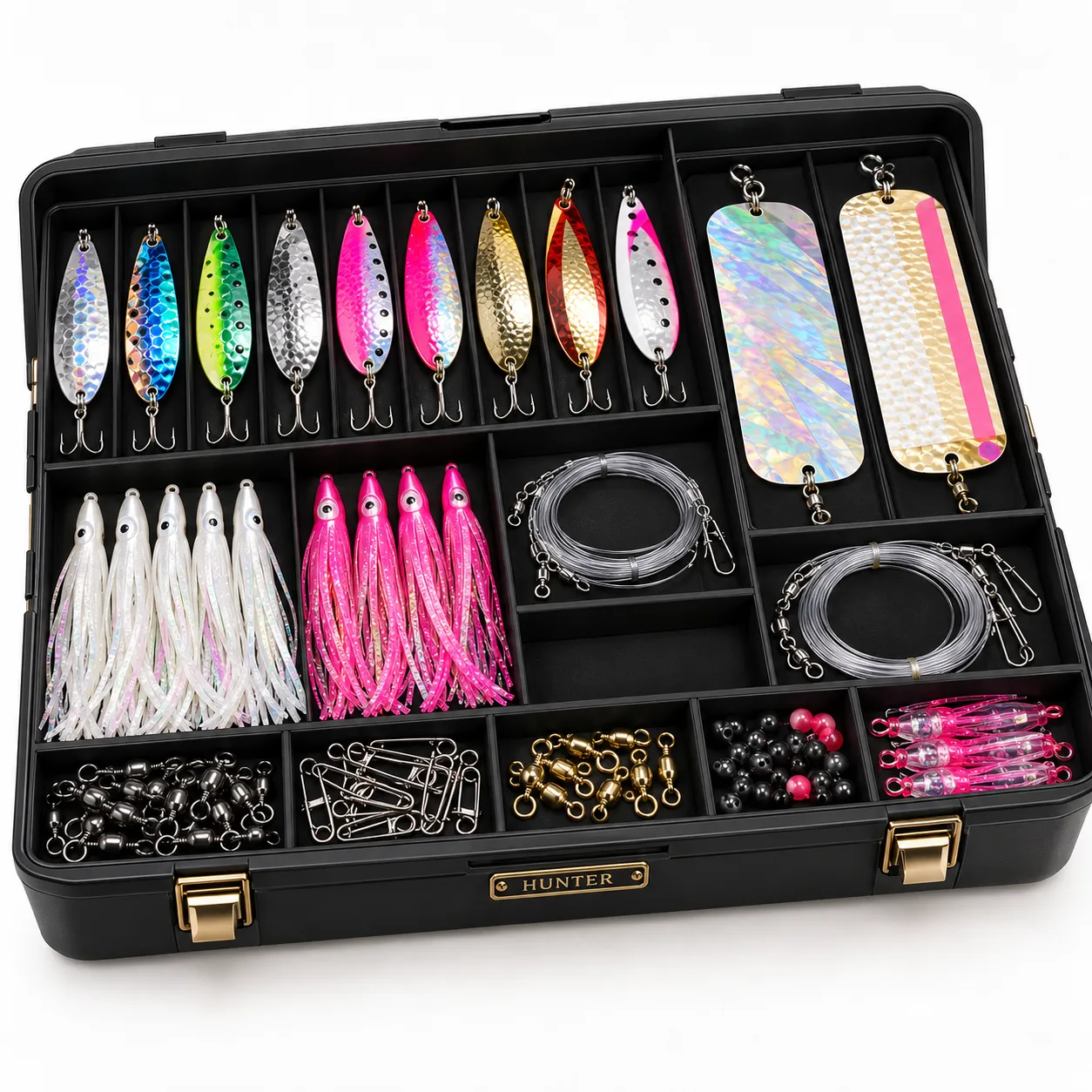 HUNTER Sea Wolf salmon tackle kit concept used as a fishing department illustration