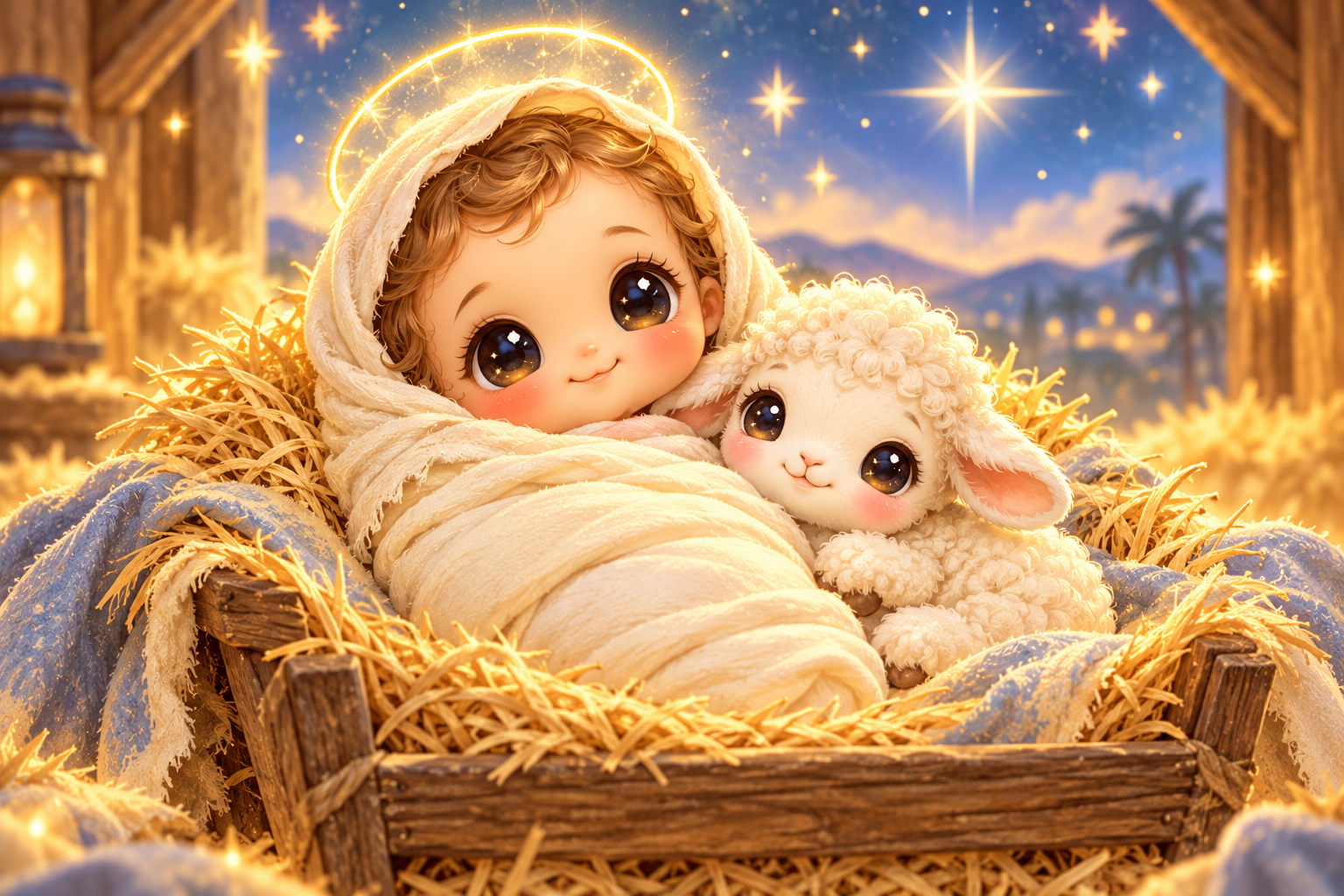 Kawaii Baby Jesus — Original generated artwork; not a manufactured product photograph