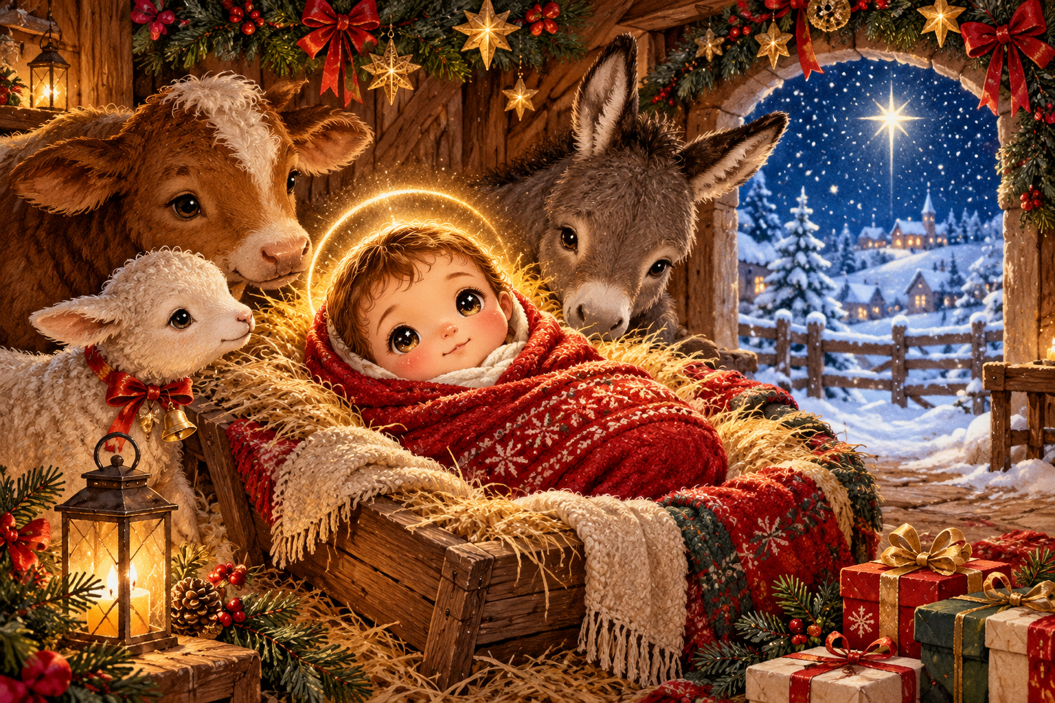 Snowy Stable Glow — Original generated artwork; not a manufactured product photograph