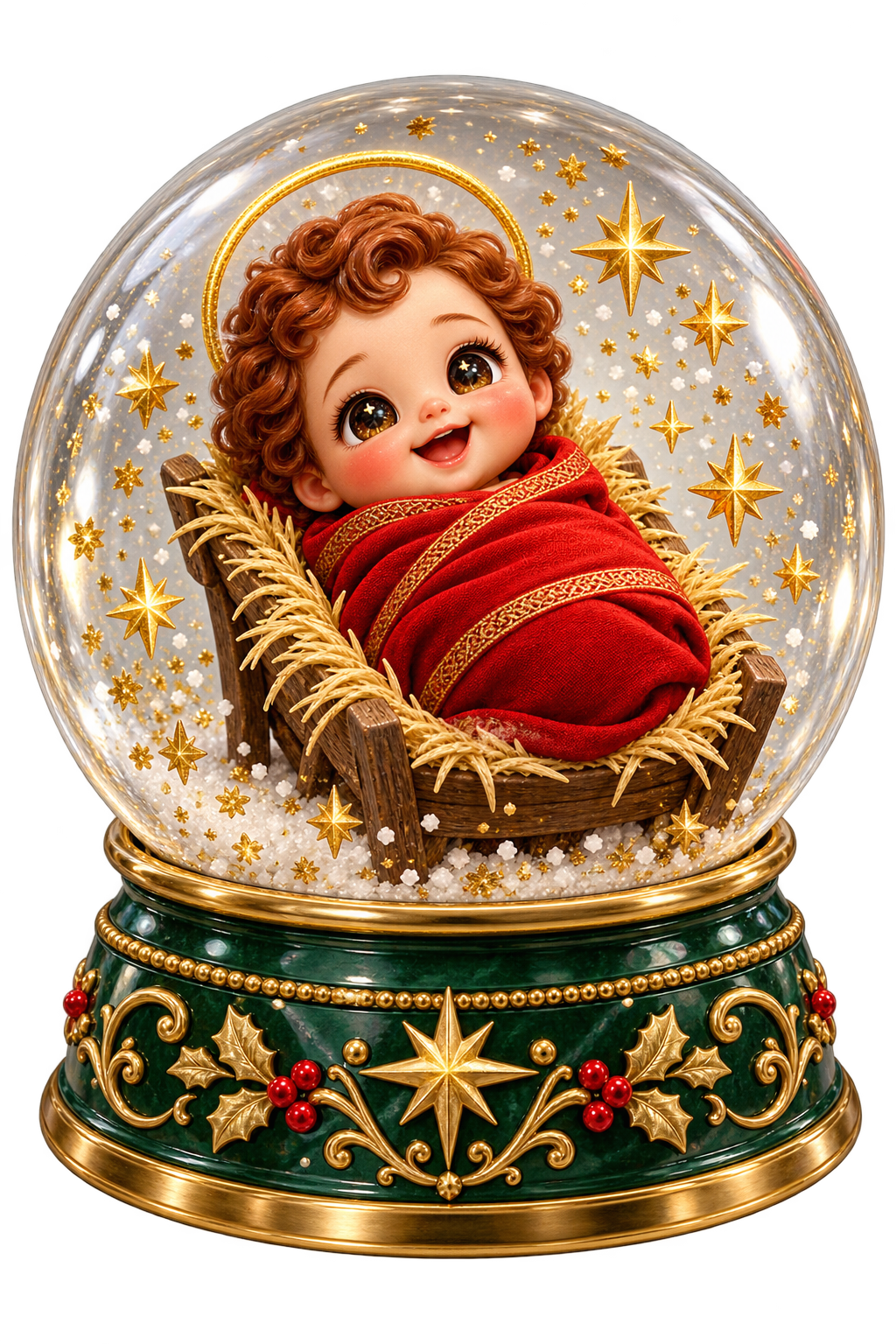 Snow Globe Nativity — Original generated artwork; not a manufactured product photograph