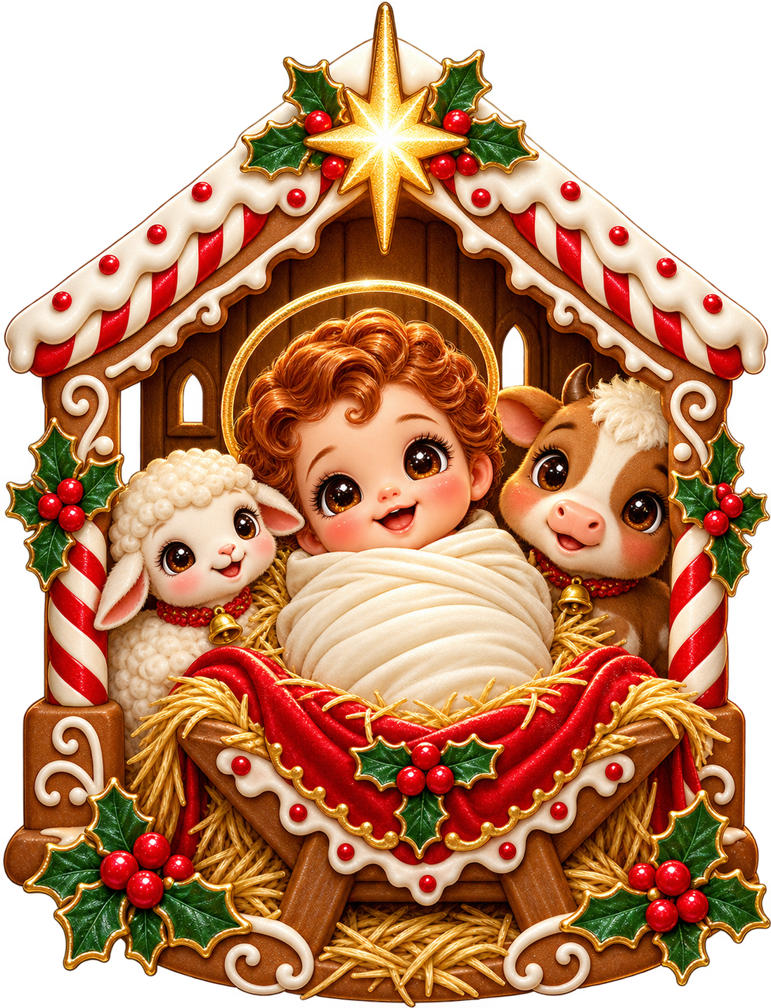 Gingerbread Stable — Original generated artwork; not a manufactured product photograph