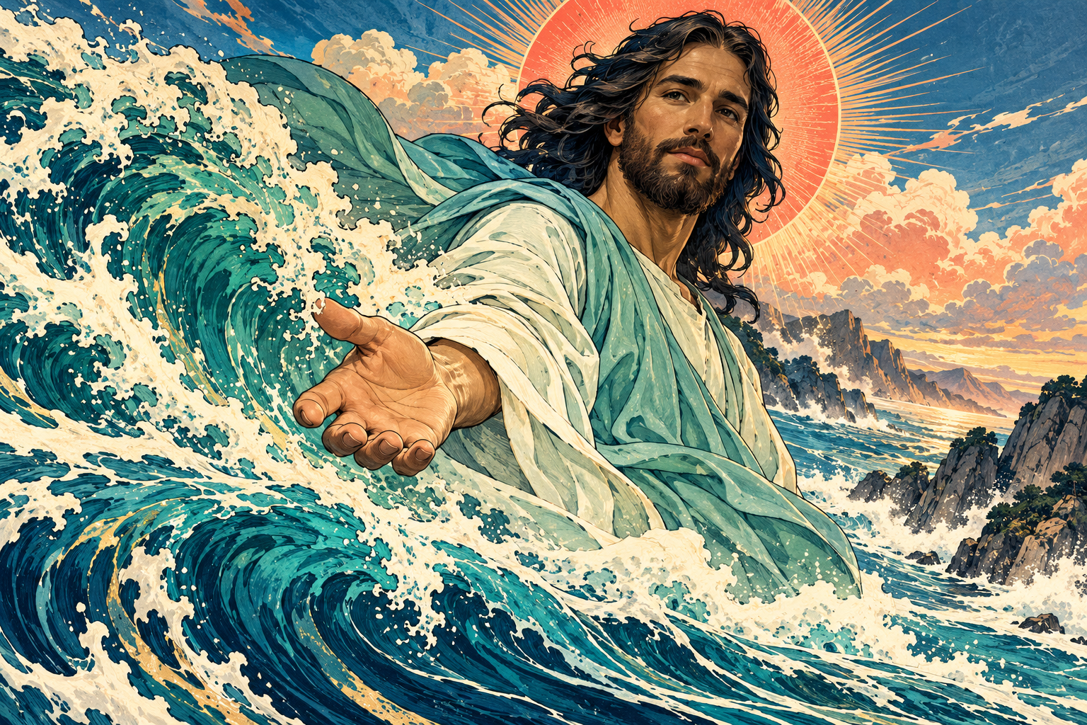 Ocean blessing — Original generated artwork; not a manufactured product photograph