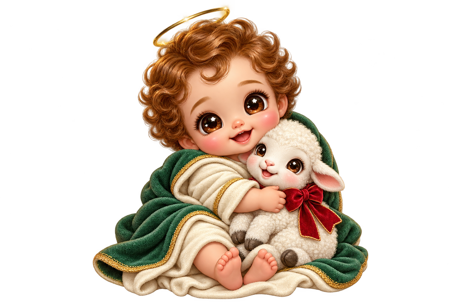 Christmas lamb hug — Original generated artwork; not a manufactured product photograph