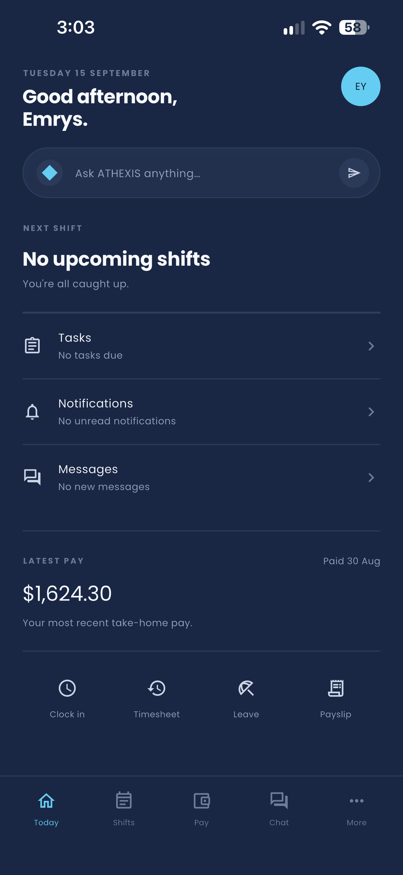 ATHEXIS mobile app, Today screen