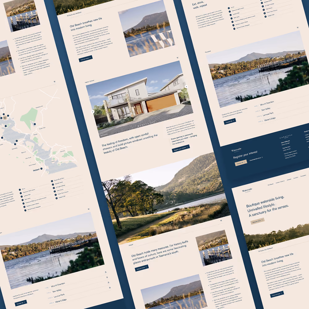 Waterside website page layouts