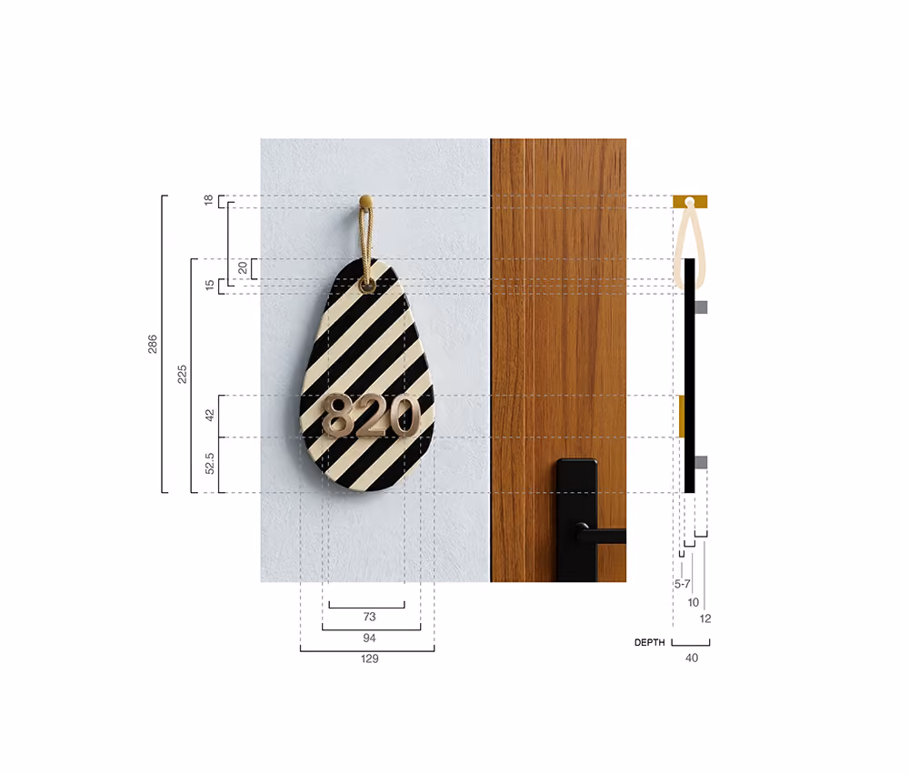 Technical drawing of the room signage