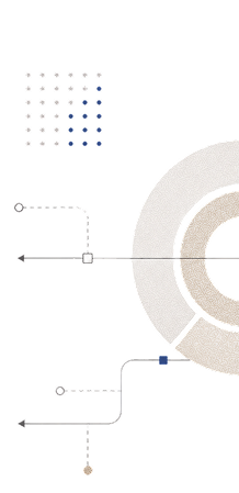 Segmented half ring chart with connector lines and a dot grid
