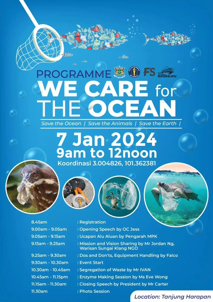 We Care for the Ocean 活动流程海报,2024年1月7日,Tanjung Harapan