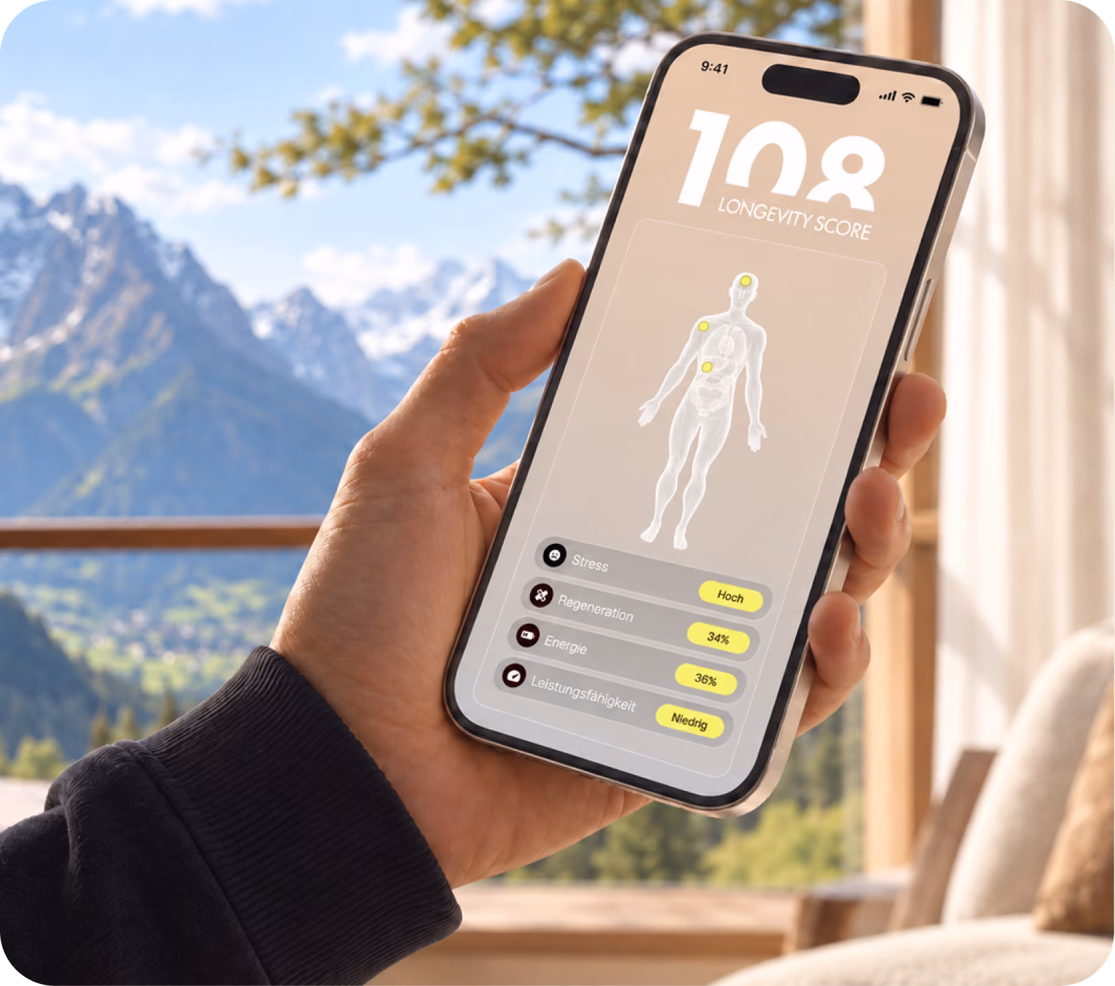 108 Longevity Score auf dem Smartphone