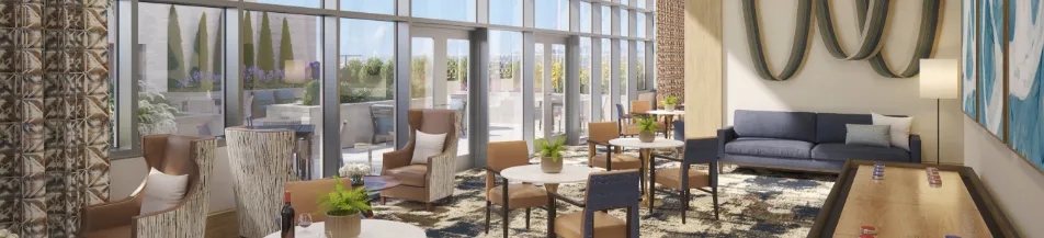 dining and community area that looks outside onto balcony