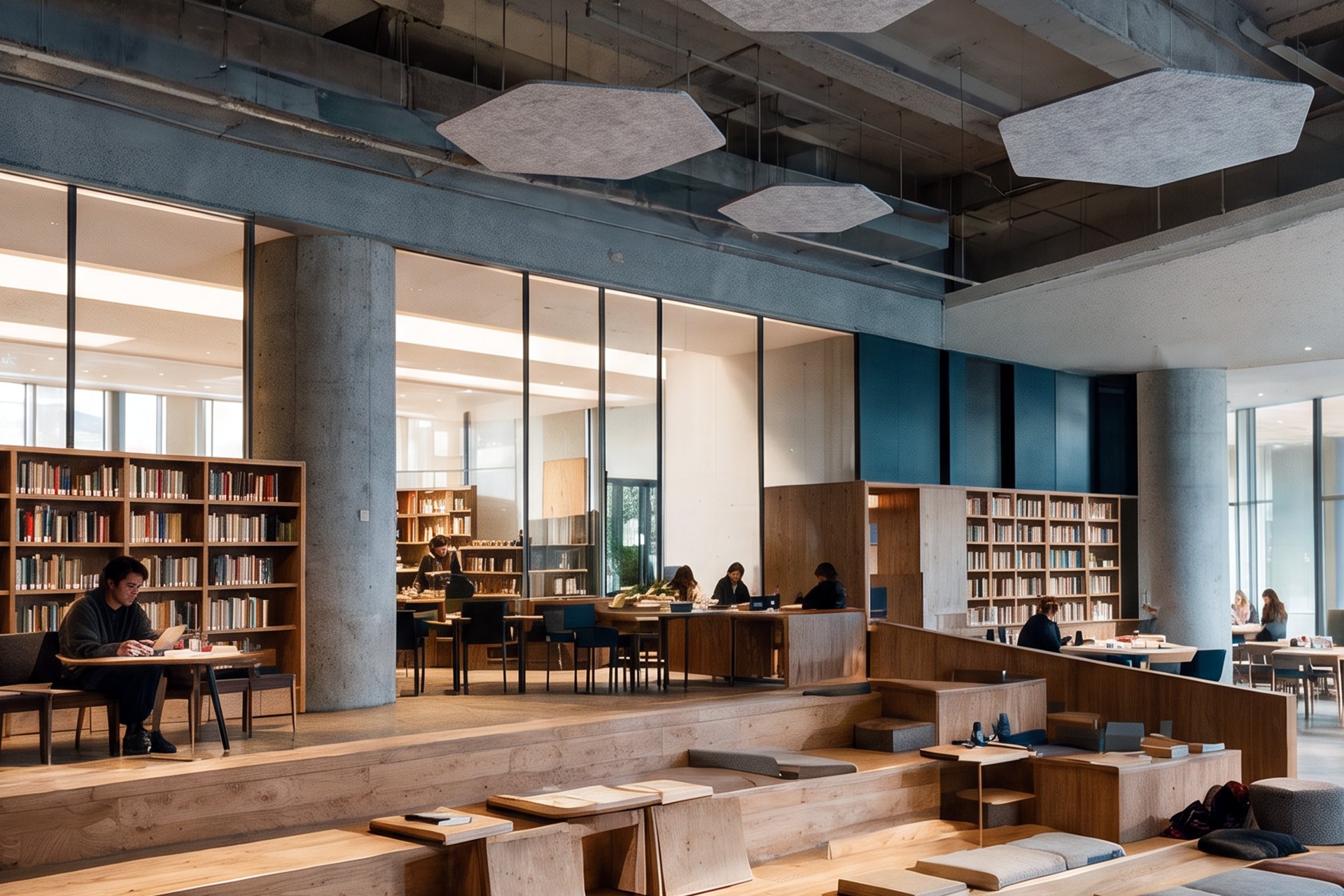 Acoustic felt panels in a commercial interior