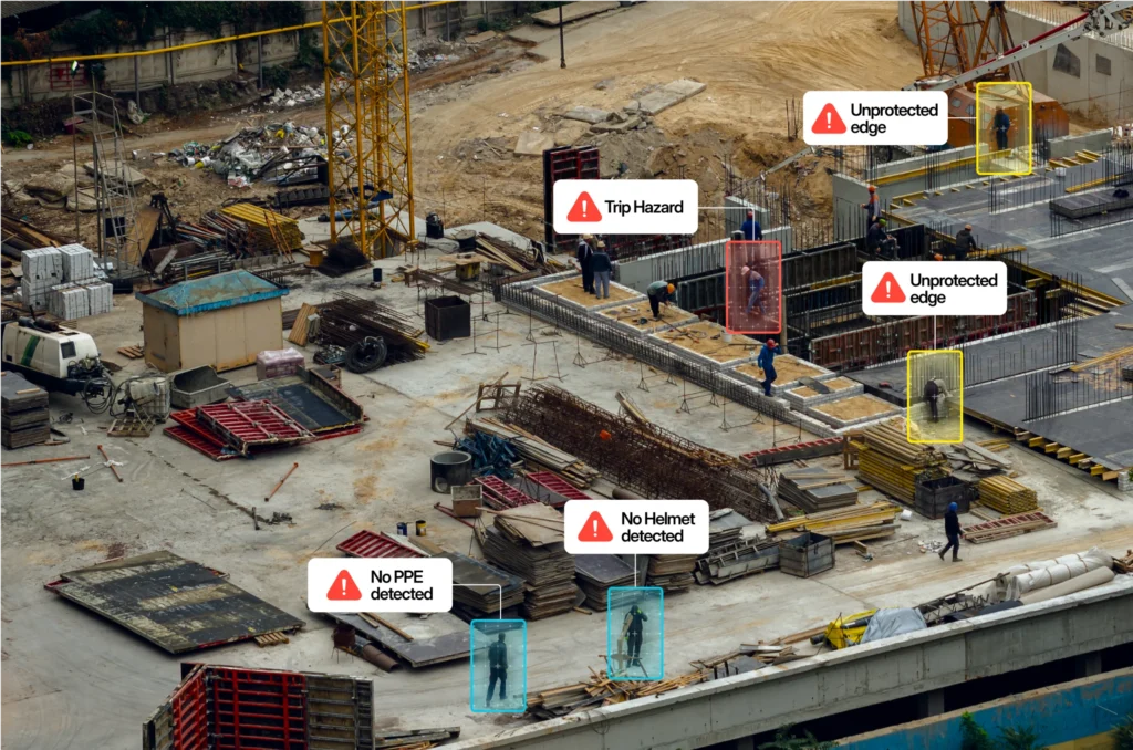 AI safety monitoring detects PPE violations and site hazards in real time, helping prevent incidents and improve construction site safety compliance.
