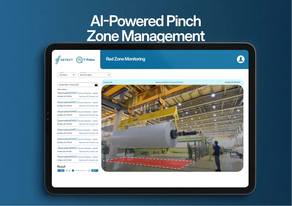 Pinch Zone safety management using AI based safety solution