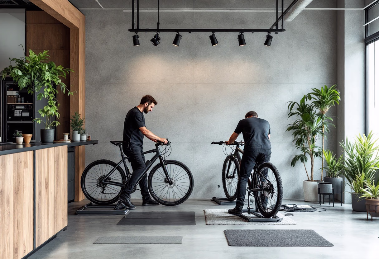 image of bicycle maintenance for a bicycle shop