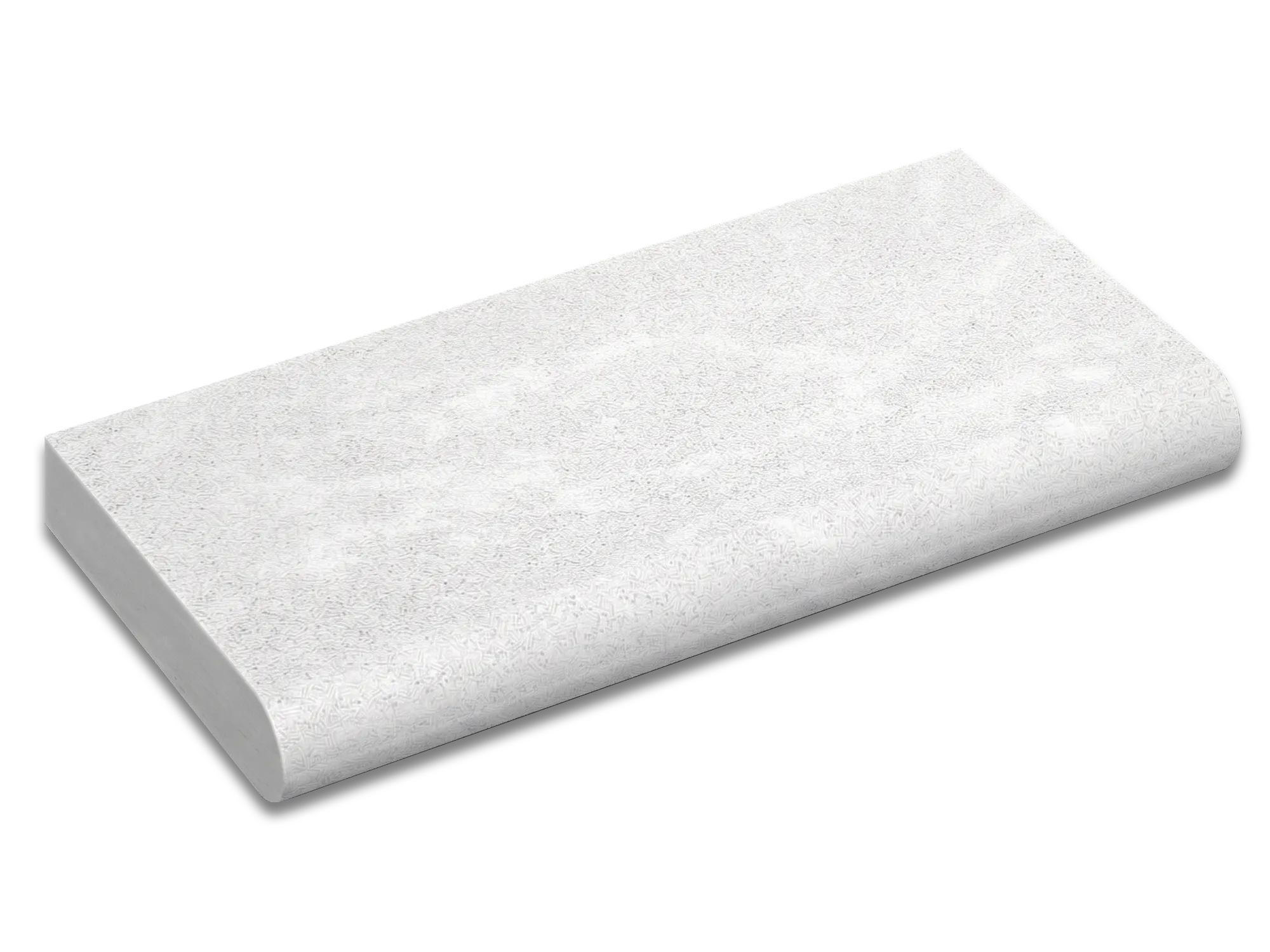 Ice White marble coping and tread with a rounded bullnose edge and a white surface with fine light gray markings.