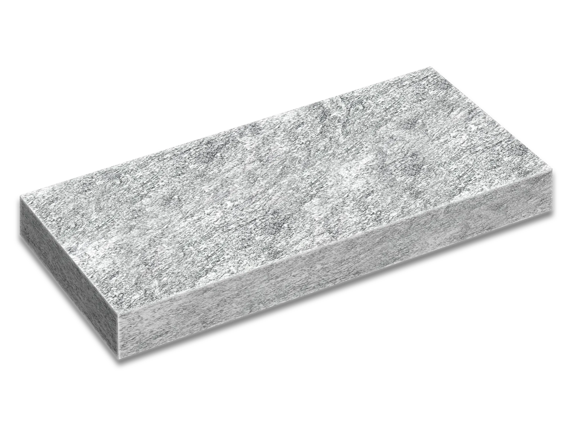 Silver Mist marble coping and tread with a straight edge profile and flowing white and dark gray markings.