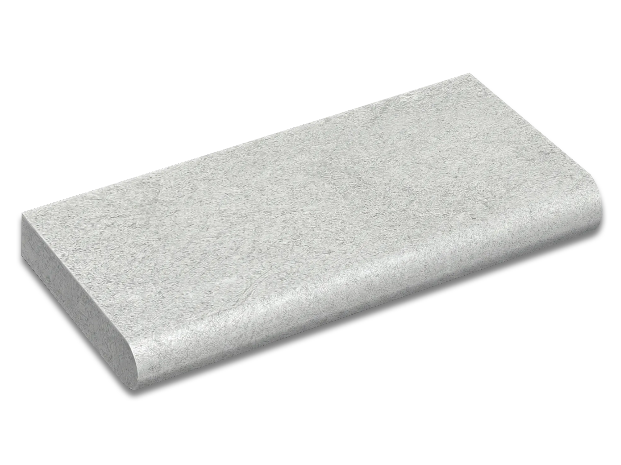 Rustic Grey marble coping and tread with a rounded bullnose edge and a light gray, finely mottled surface.