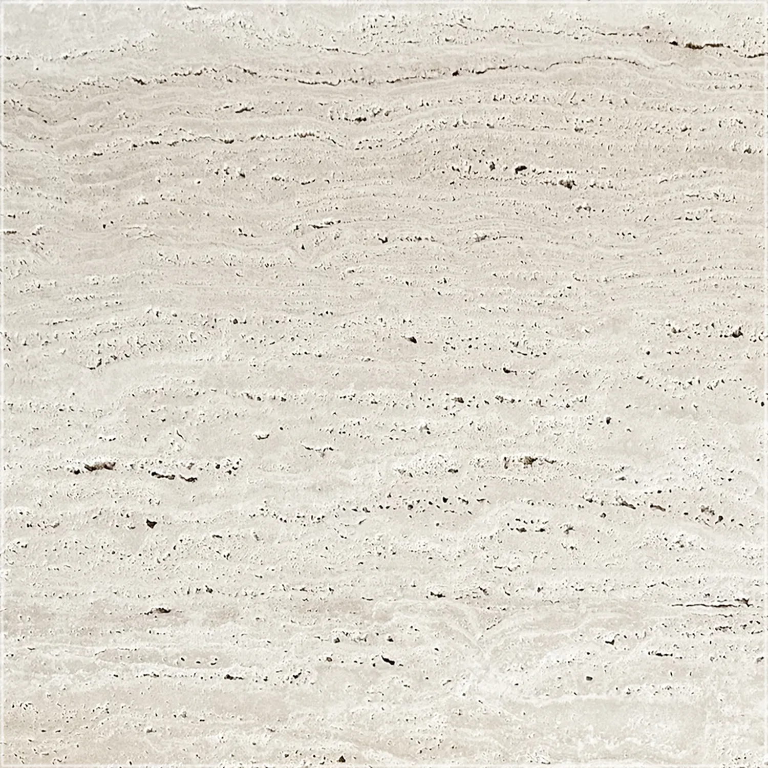 Unfilled brushed Ivory Travertine Vein Cut tile with cream-colored bands and open pores along the linear pattern.