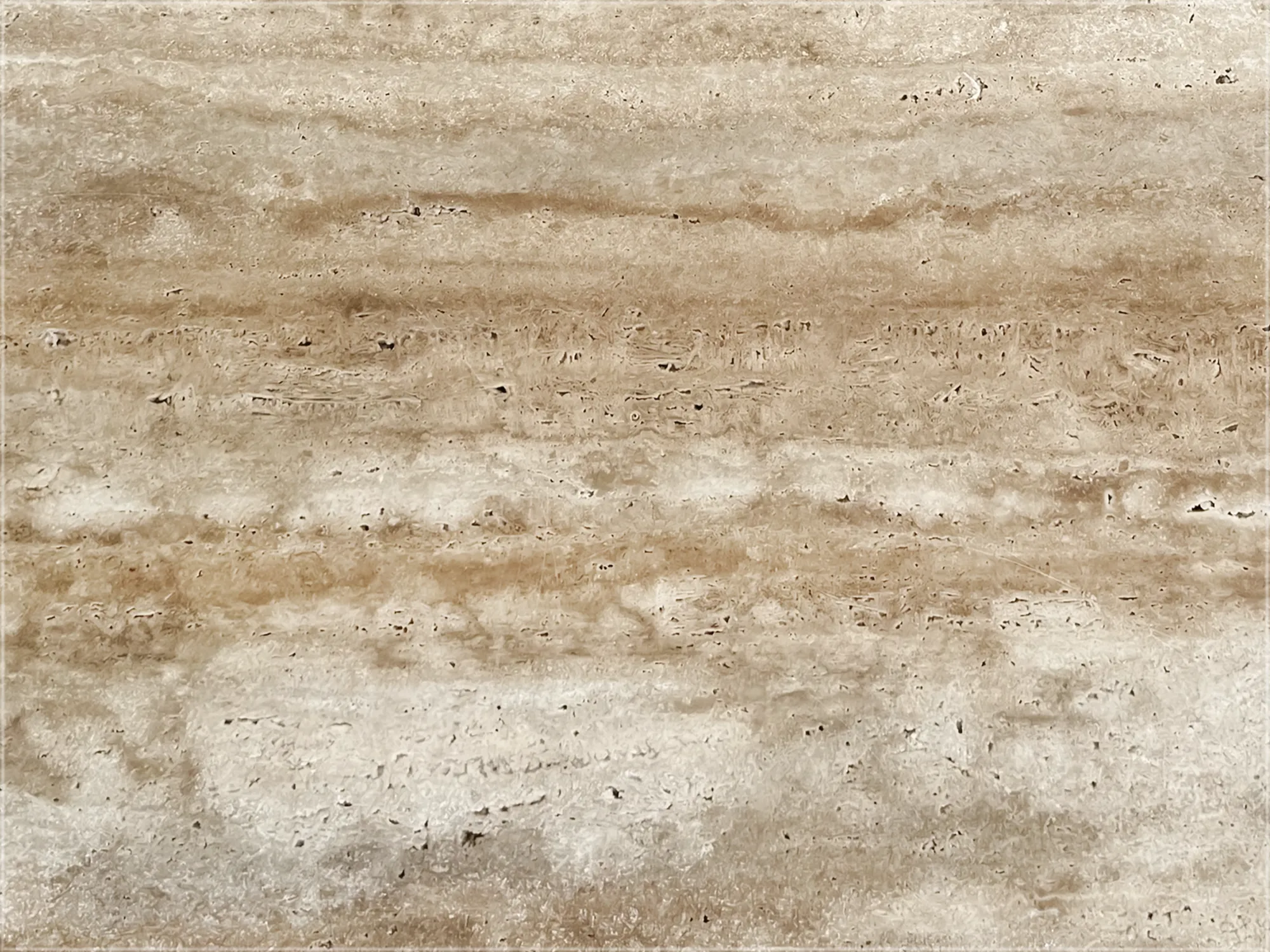 Close-up of Walnut Travertine Vein Cut with warm beige, cream, and light brown horizontal bands and visible natural pores.