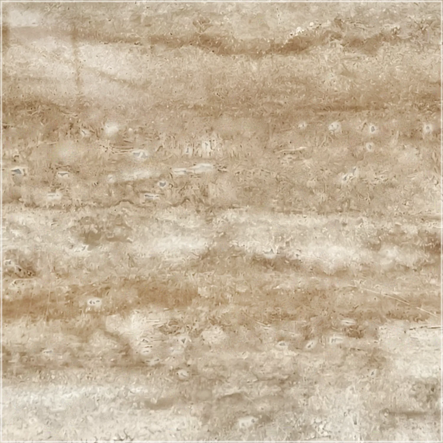 Filled polished Walnut Travertine Vein Cut tile with flowing tan and cream bands and warm brown tonal variation.