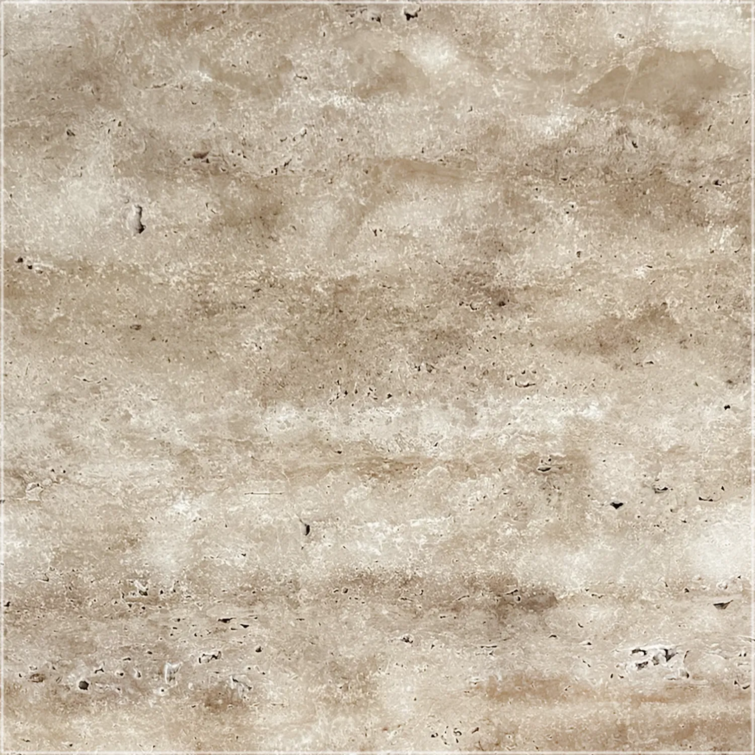 Unfilled honed Walnut Travertine Vein Cut tile with beige and brown linear bands and scattered open pores.