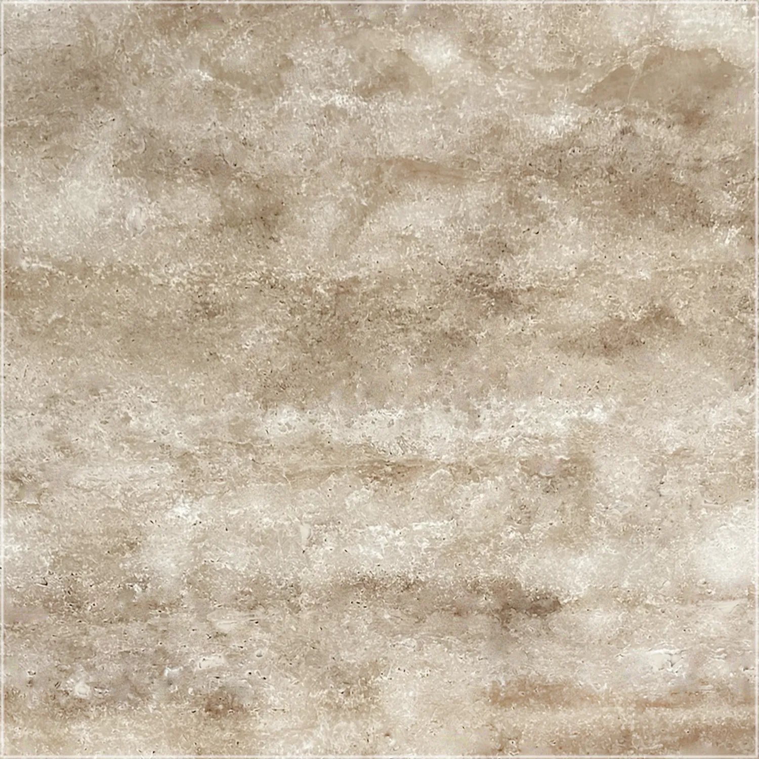 Filled honed Walnut Travertine Vein Cut tile with soft beige and light brown bands interspersed with cream markings.