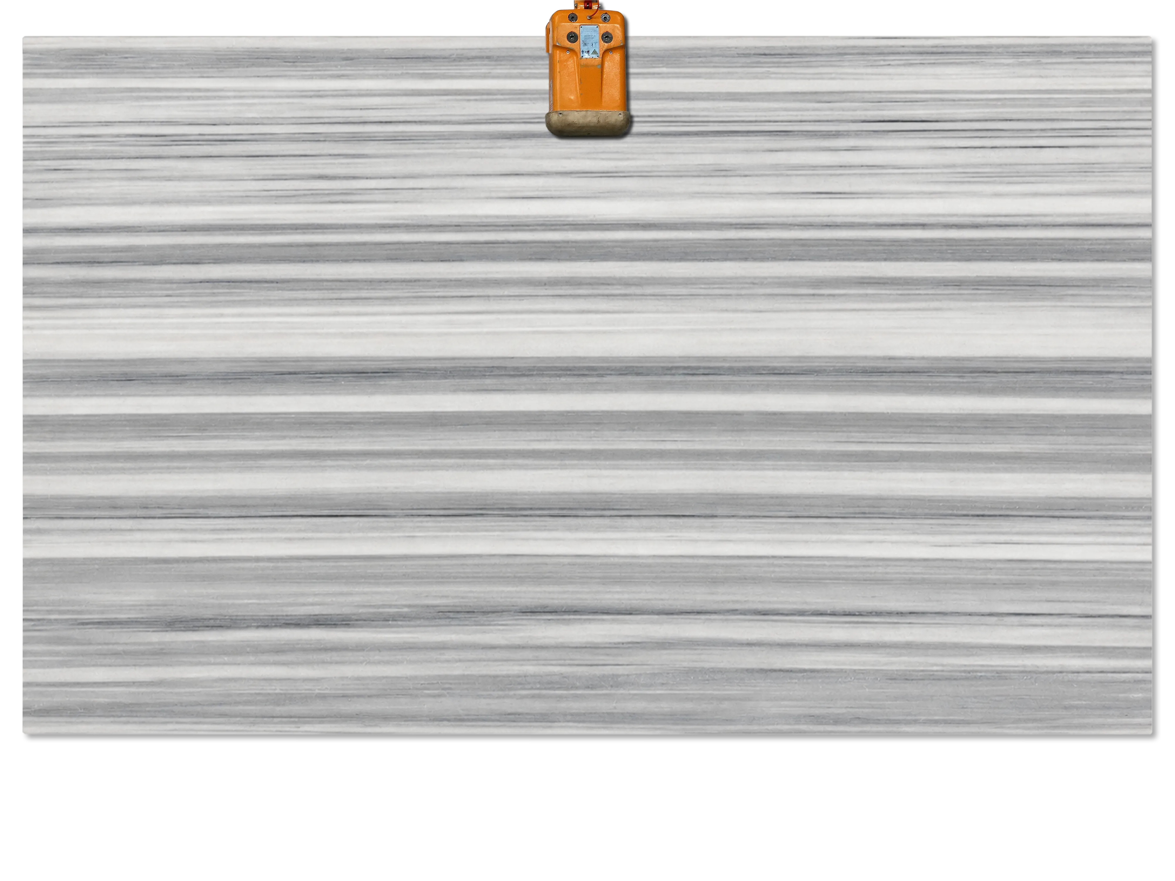 Marmara Equator marble slab with parallel horizontal bands of white, light gray, and darker gray.