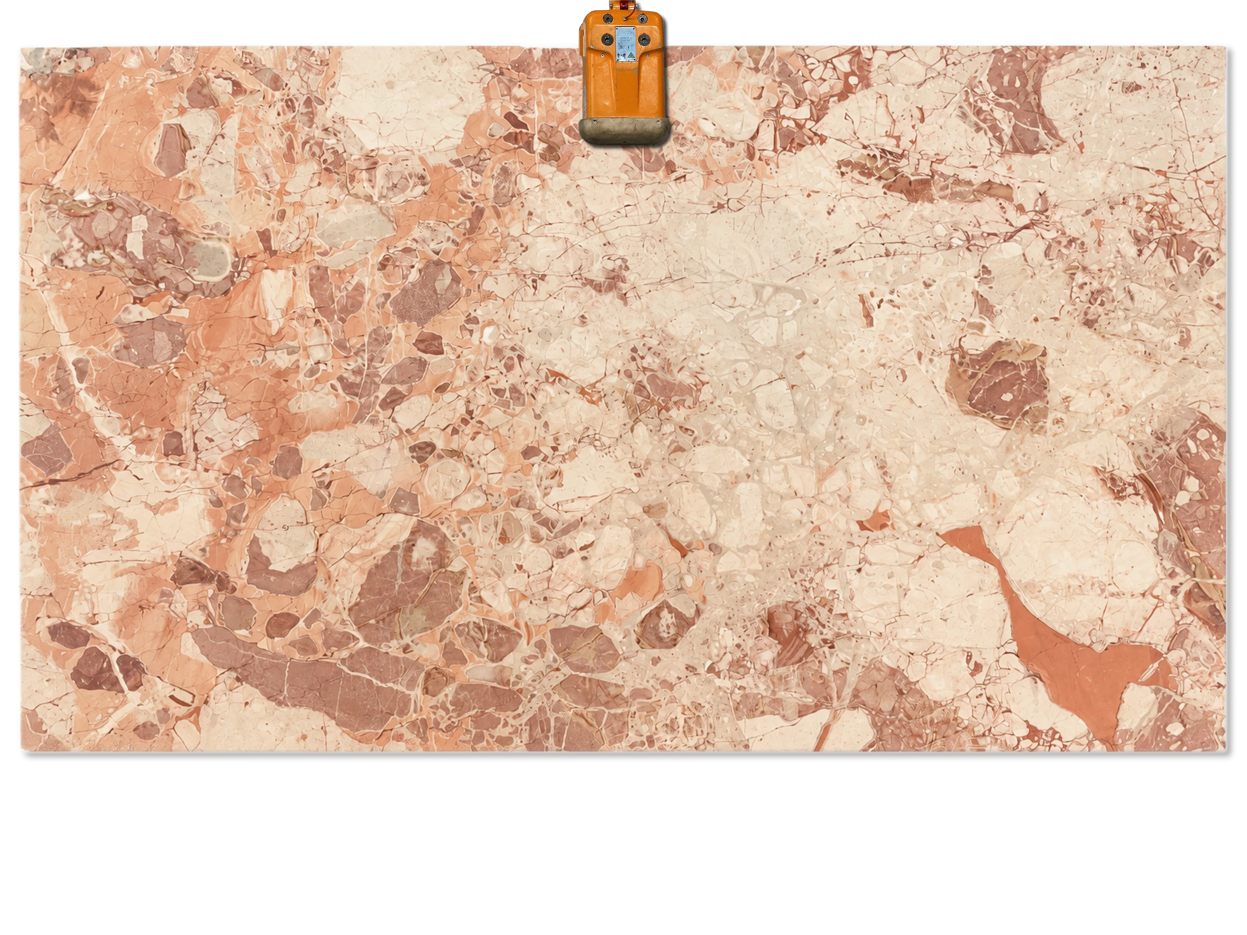Rosso Breccia Selection 01 marble slab with cream, peach, and dusty rose formations crossed by fine reddish veins.