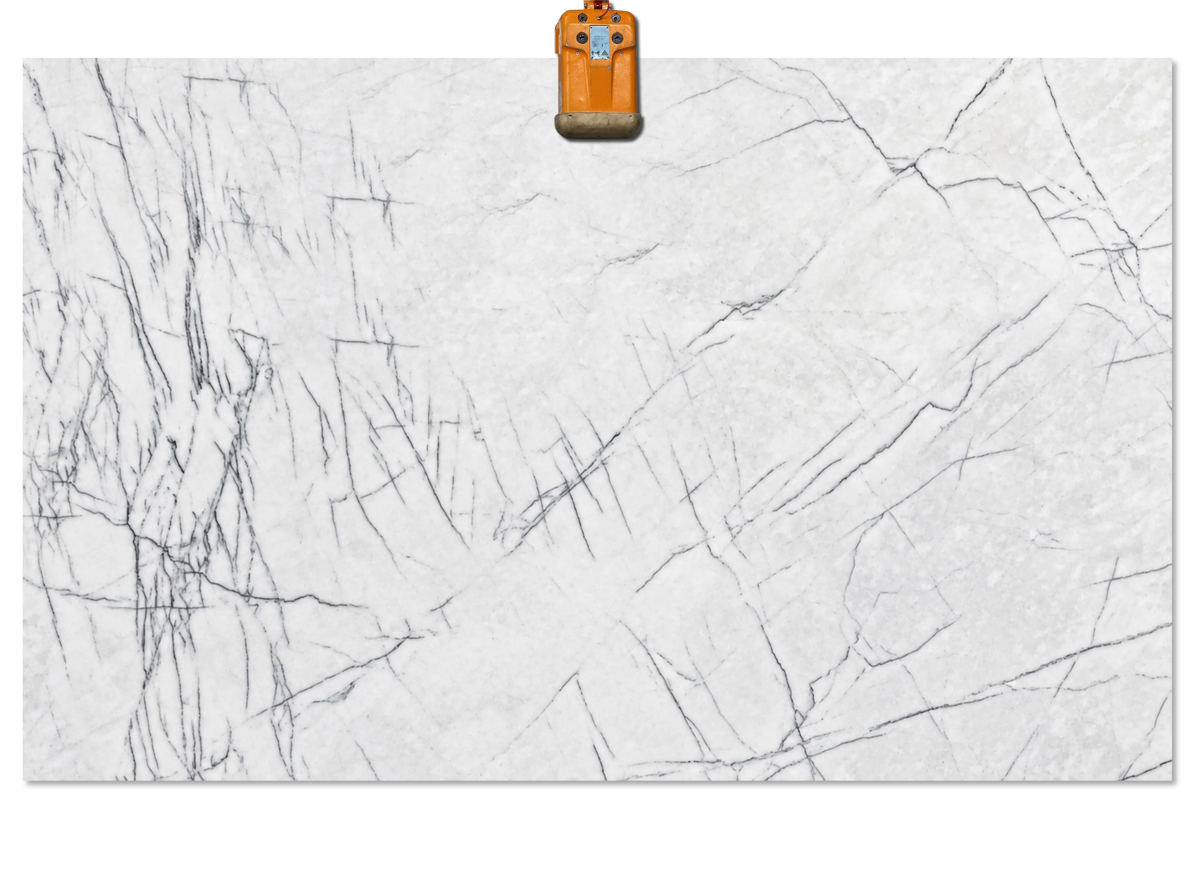 Lilac NY Selection 01 marble slab with a white background, fine charcoal-gray veins, and angular branching patterns.