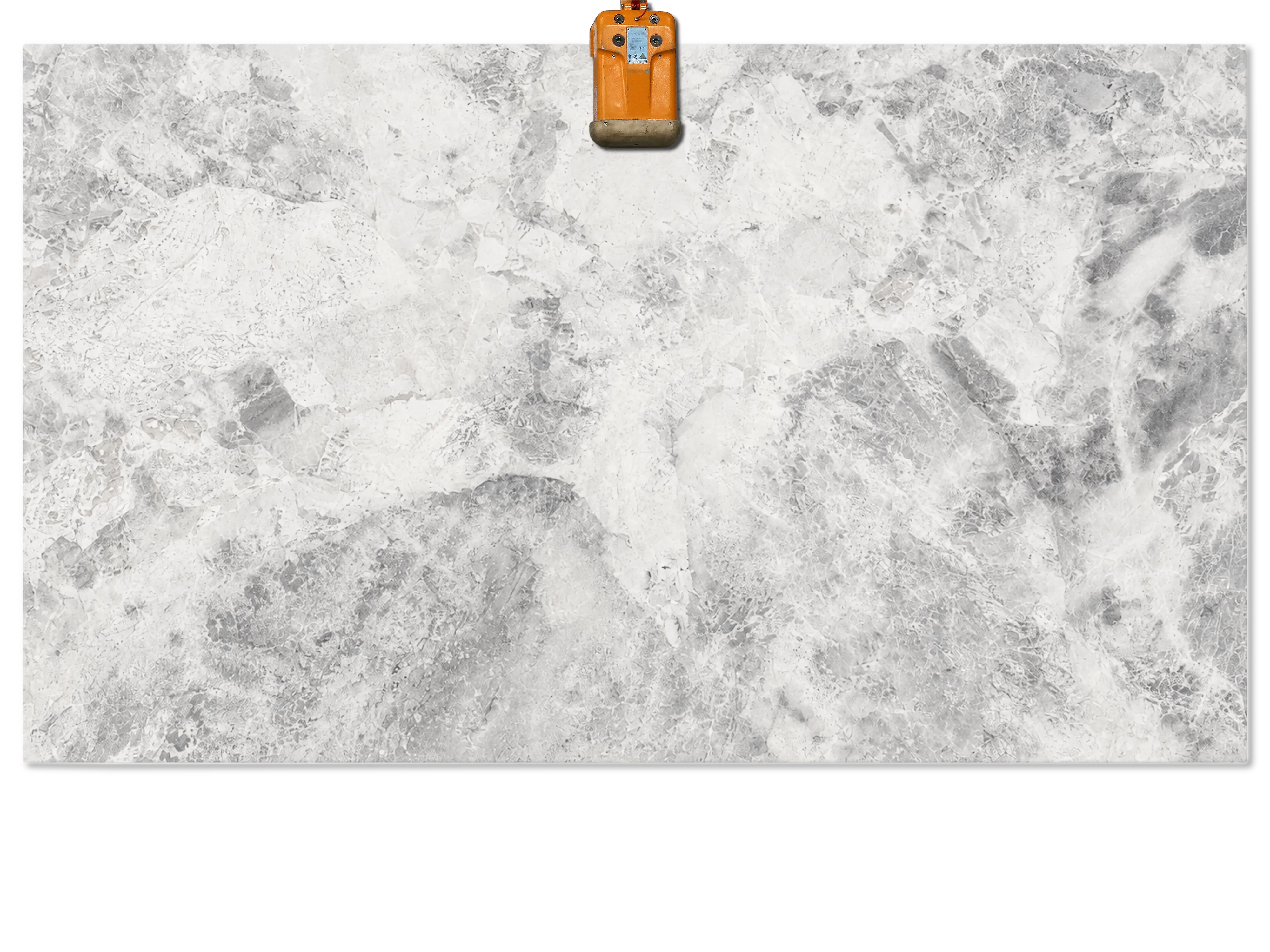 Glacier Grey marble slab with pale gray and white formations, intricate white veining, and darker gray accents.
