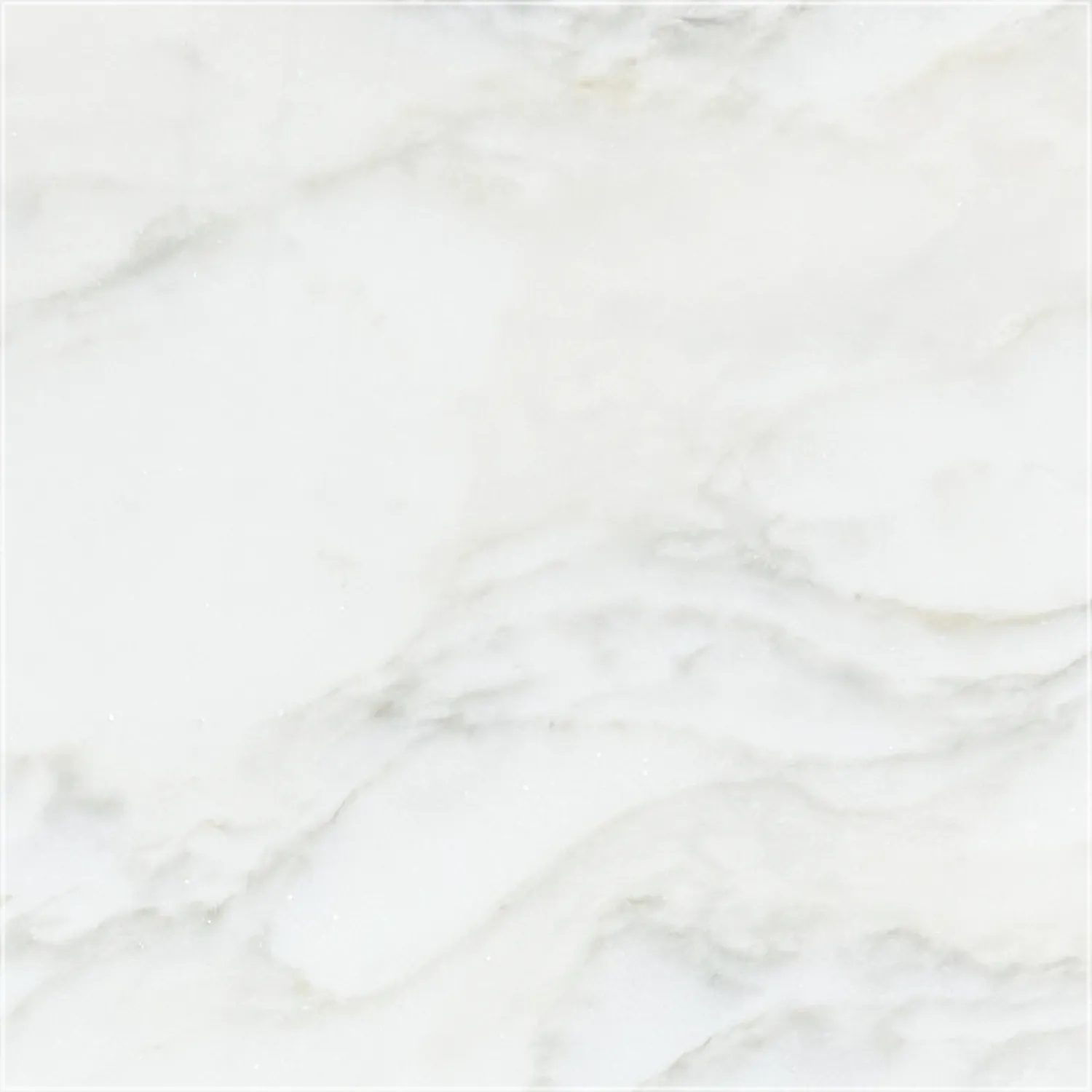 Honed Calacatta Green marble sample with broad white areas and soft, layered gray and pale green veining.