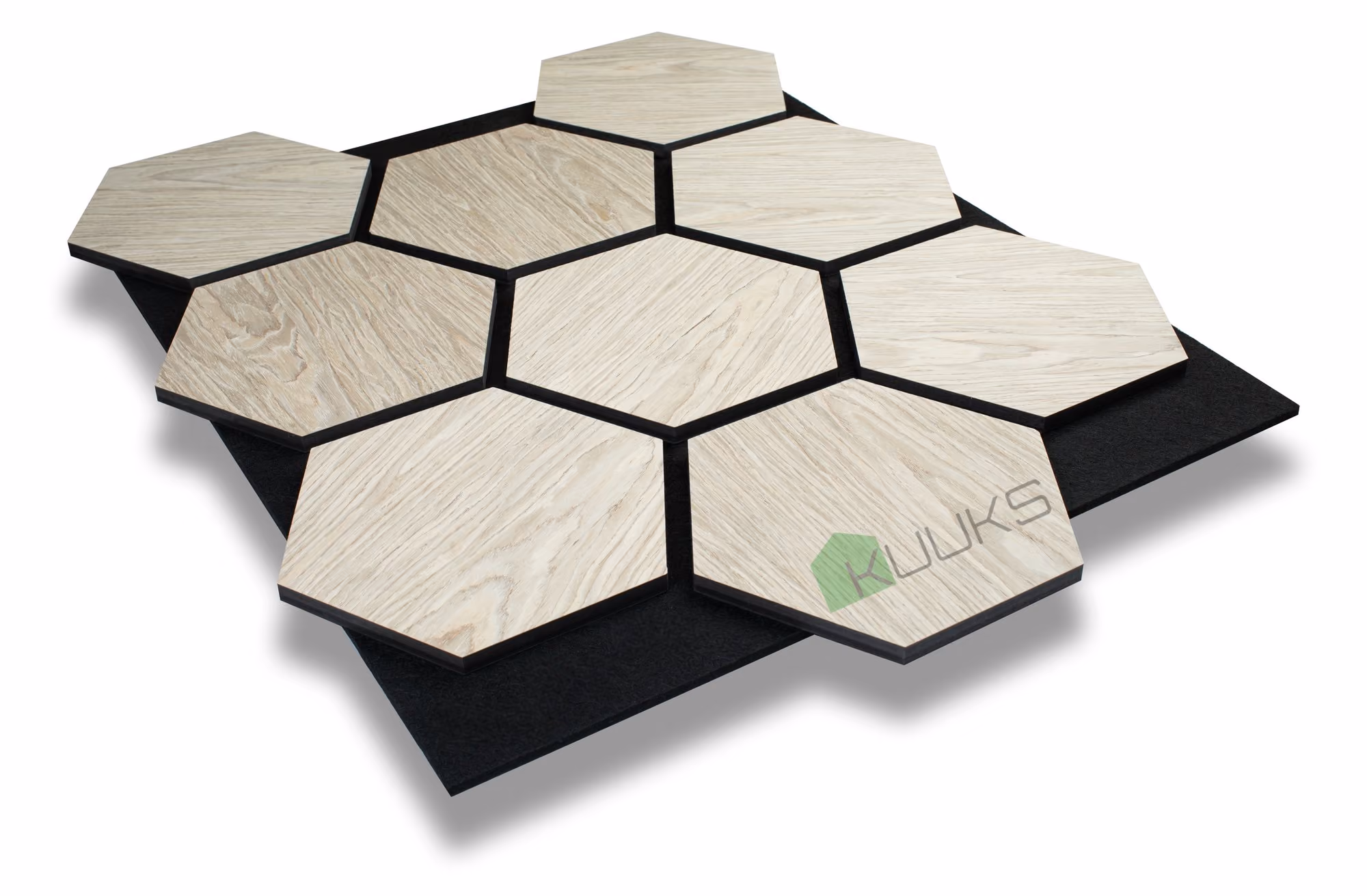 Hexagon Siberian timber acoustic panel by Kuuks
