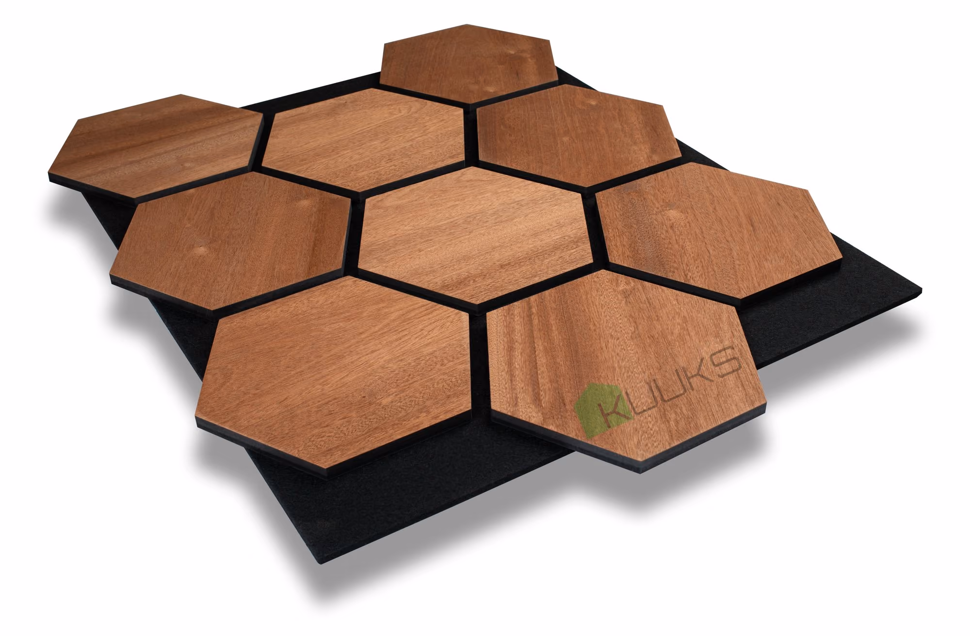 Hexagon Sapelli timber acoustic panel by Kuuks